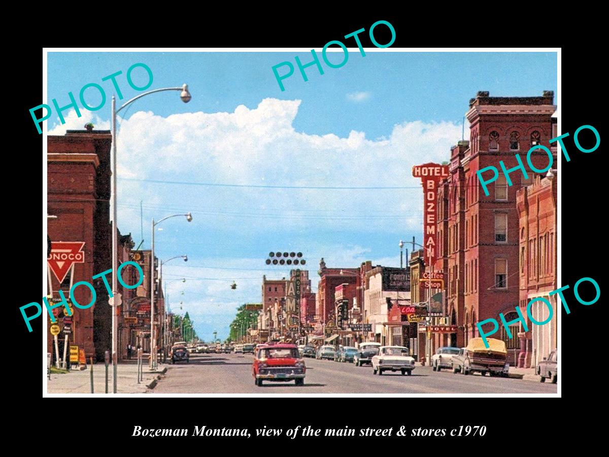 OLD LARGE HISTORIC PHOTO OF BOZEMAN MONTANA, THE MAIN STREET & STORES c1970