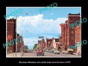 OLD LARGE HISTORIC PHOTO OF BOZEMAN MONTANA, THE MAIN STREET & STORES c1970