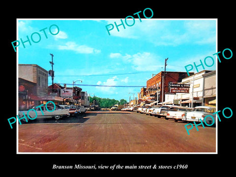 OLD LARGE HISTORIC PHOTO OF BRANSON MISSOURI, THE MAIN STREET & STORES c1960