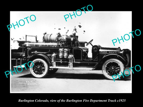 OLD LARGE HISTORIC PHOTO OF BURLINGTON COLORADO, THE FIRE DEPARTMENT TRUCK c1925