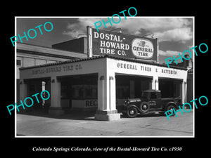 OLD LARGE HISTORIC PHOTO OF COLORADO SPRINGS, THE TIRE Co SERVICE STATION c1930