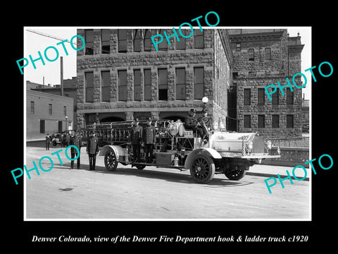 OLD LARGE HISTORIC PHOTO OF DENVER COLORADO, THE H&L FIRE DEPARTMENT TRUCK c1920