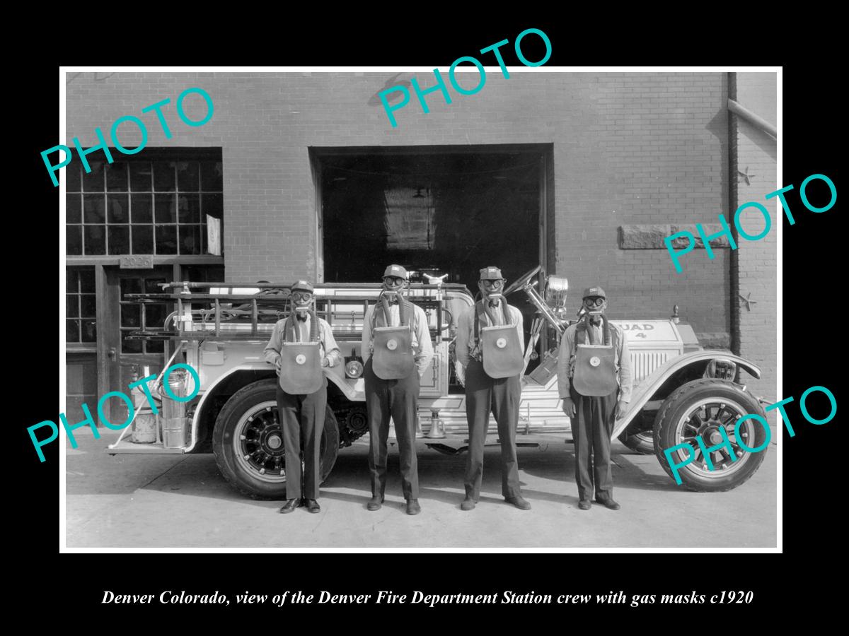 OLD LARGE HISTORIC PHOTO OF DENVER COLORADO FIRE DEPARTMENT WITH GAS MASKS 1920