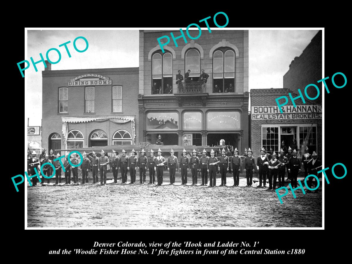 OLD LARGE HISTORIC PHOTO OF DENVER COLORADO, FIRE CREWS AT CENTRAL STATION c1880