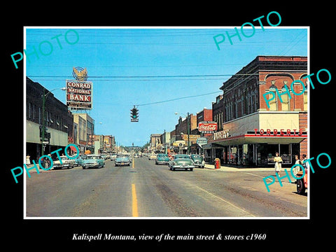 OLD LARGE HISTORIC PHOTO OF KALISPELL MONTANA, THE MAIN STREET & STORES c1960 2