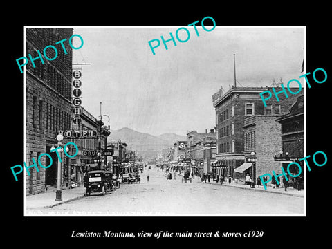 OLD LARGE HISTORIC PHOTO OF LEWISTON MONTANA, THE MAIN STREET & STORES c1920