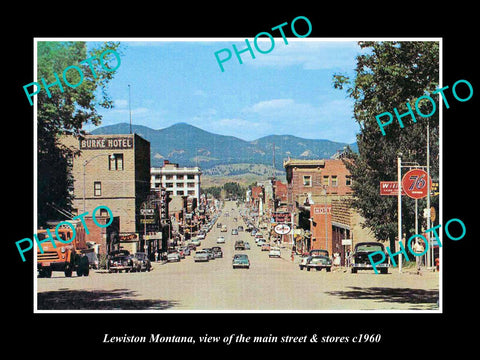 OLD LARGE HISTORIC PHOTO OF LEWISTON MONTANA, THE MAIN STREET & STORES c1960