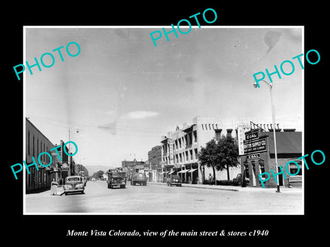 OLD LARGE HISTORIC PHOTO OF MONTE VISTA COLORADO, THE MAIN STREET & STORES c1940