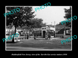 OLD LARGE HISTORIC PHOTO OF HADDONFIELD NEW JERSEY, THE SAV ON GAS STATION c1950