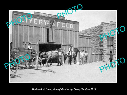 OLD LARGE HISTORIC PHOTO OF HOLBROOK ARIZONA, THE HORSE LIVERY STABLES c1910