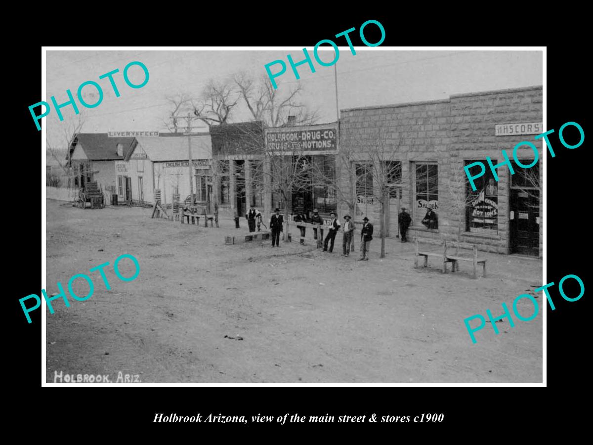 OLD LARGE HISTORIC PHOTO OF HOLBROOK ARIZONA, THE MAIN STREET & STORES c1900