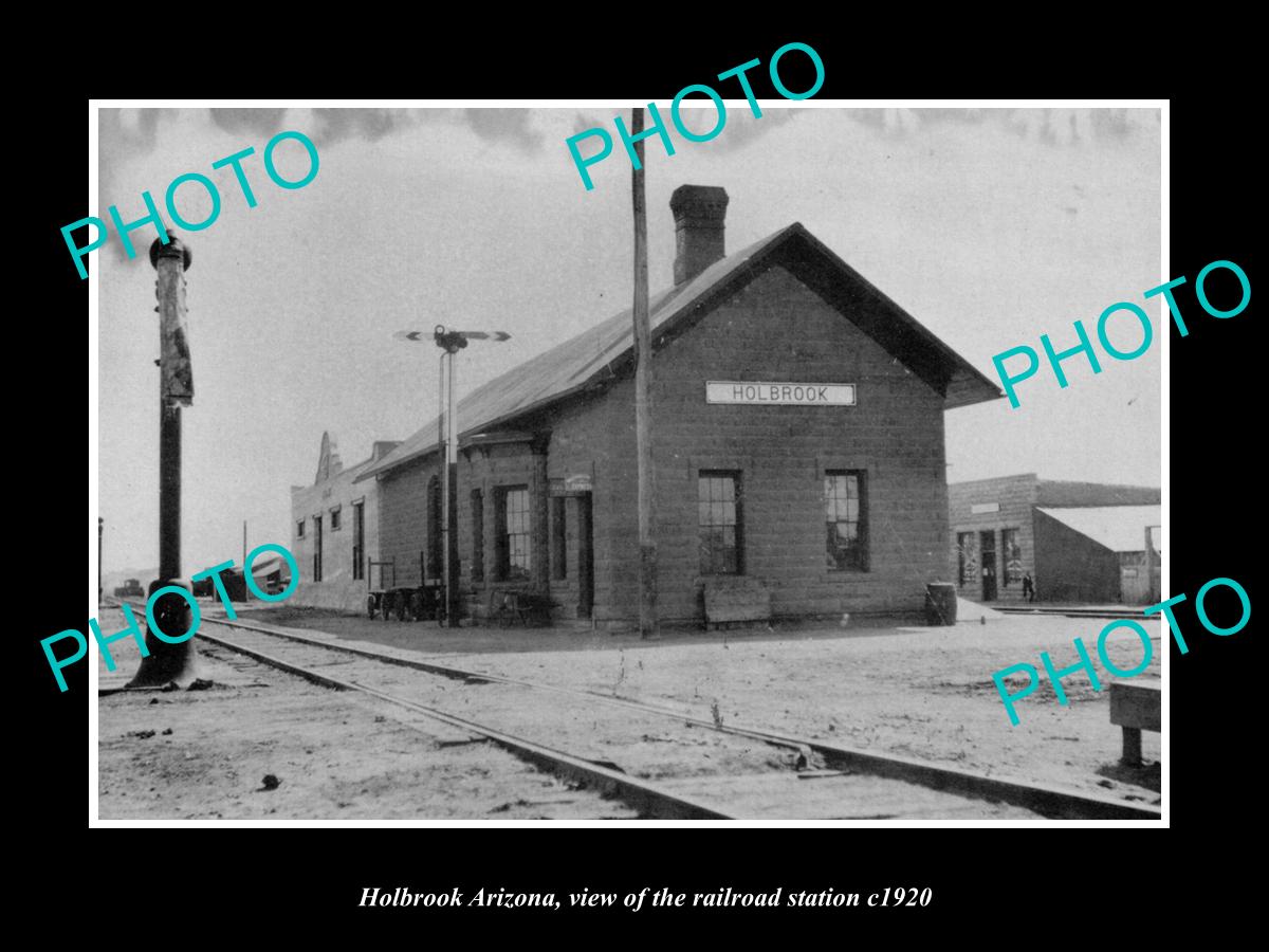 OLD LARGE HISTORIC PHOTO OF HOLBROOK ARIZONA, THE RAILROAD STATION c1920