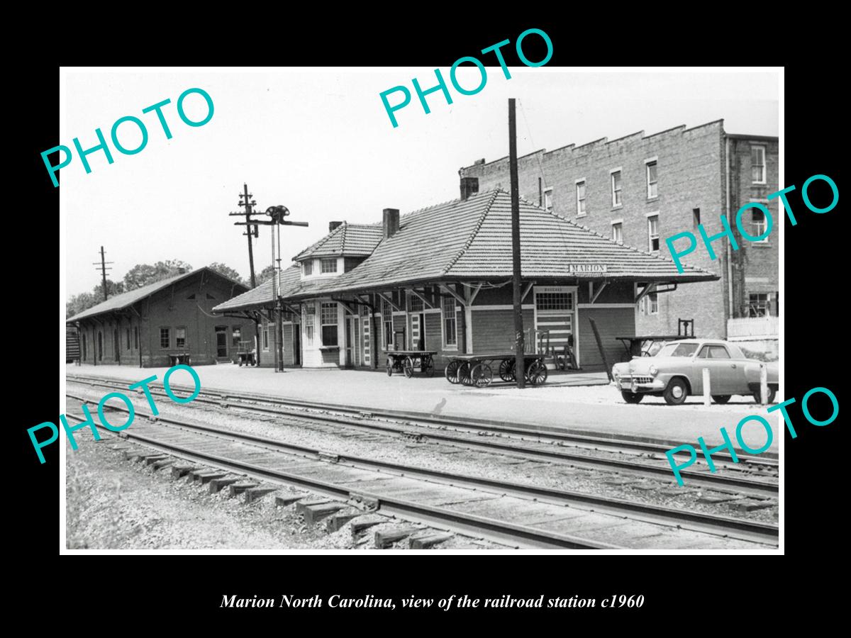 OLD LARGE HISTORIC PHOTO OF MARION NORTH CAROLINA, THE RAILROAD STATION c1960