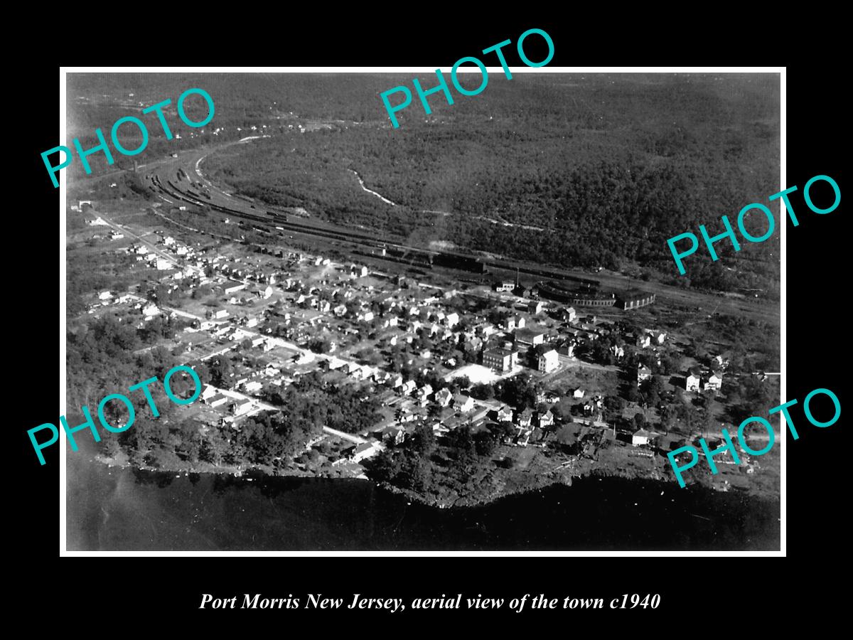 OLD LARGE HISTORIC PHOTO OF PORT MORRIS NEW JERSEY, AERIAL VIEW OF THE TOWN 1940