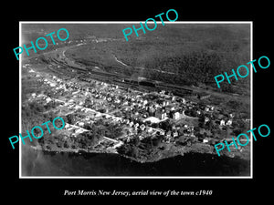 OLD LARGE HISTORIC PHOTO OF PORT MORRIS NEW JERSEY, AERIAL VIEW OF THE TOWN 1940