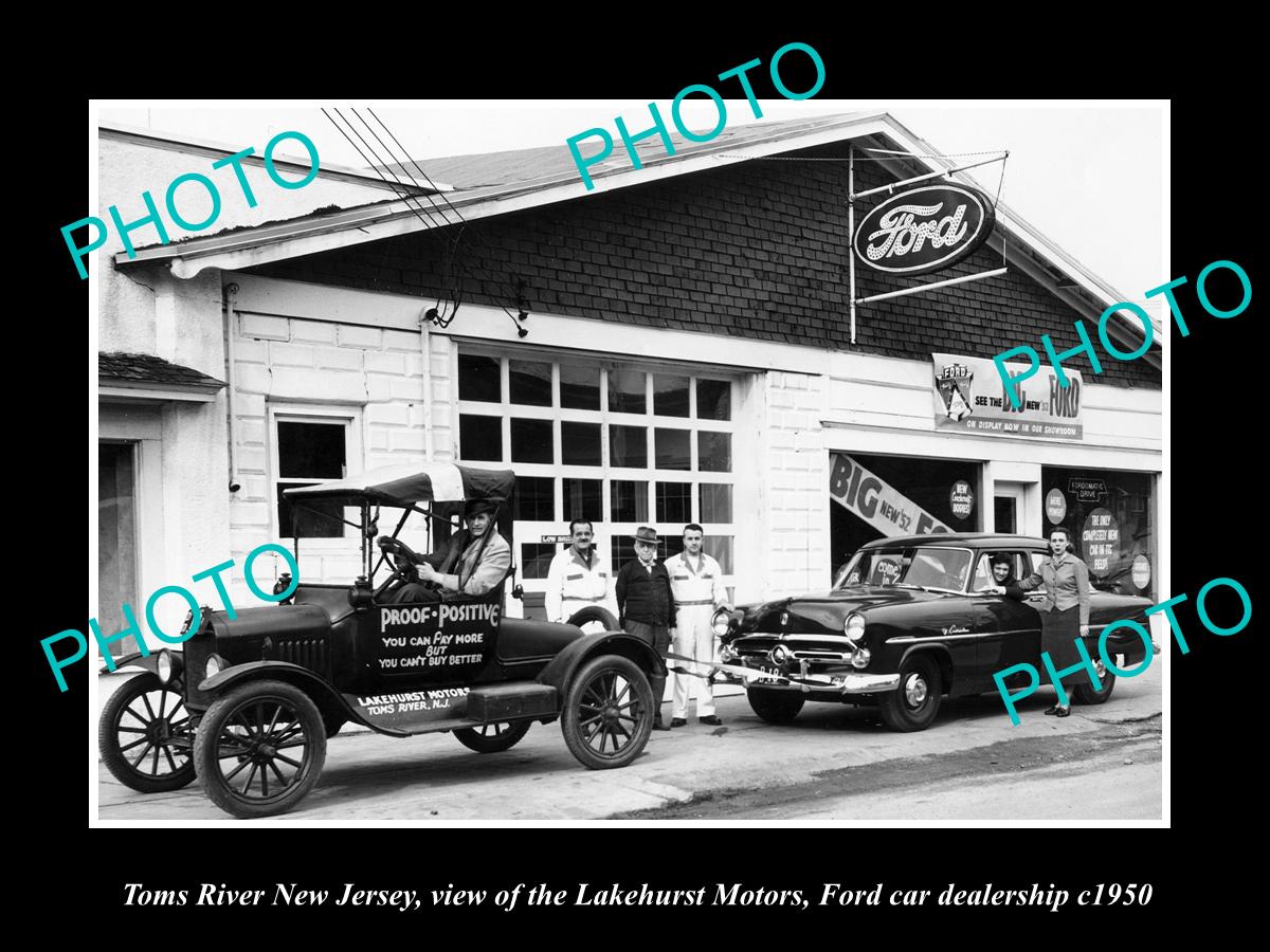 OLD LARGE HISTORIC PHOTO OF TOMS RIVER NEW JERSEY, LAKEHURST FORD GARAGE c1950