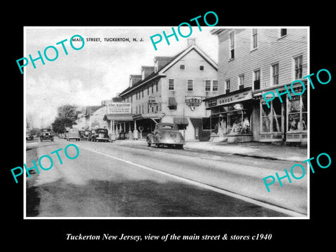 OLD LARGE HISTORIC PHOTO OF TUCKERTON NEW JERSEY, THE MAIN STREET & STORES c1940