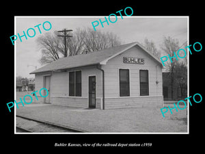 OLD LARGE HISTORIC PHOTO OF BUHLER KANSAS, THE RAILROAD DEPOT STATION c1950