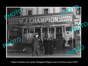 OLD LARGE HISTORIC PHOTO OF CLUNES VICTORIA, VIEW OF CHAMPIONS DRAPER STOP c1950