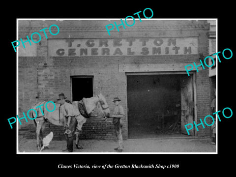 OLD LARGE HISTORIC PHOTO OF CLUNES VICTORIA, THE GRETTON BLACKSMITH SHOP c1900