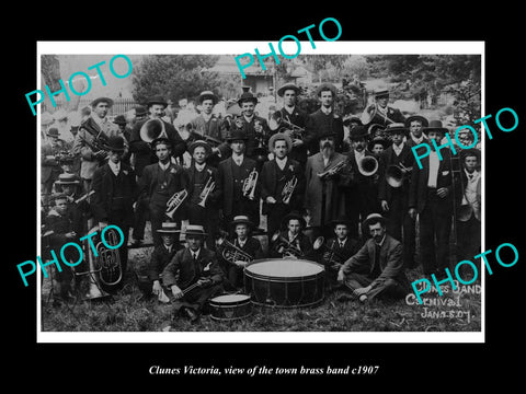 OLD LARGE HISTORIC PHOTO OF CLUNES VICTORIA, VIEW OF THE TOWN BRASS BAND c1907