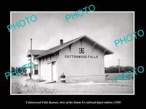 OLD LARGE HISTORIC PHOTO OF COTTONWOOD FALLS KANSAS, THE RAILROAD DEPOT c1950