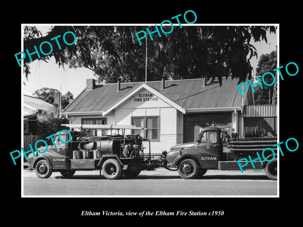 OLD LARGE HISTORIC PHOTO OF ELTHAM VICTORIA, VIEW OF ELTHAM FIRE STATION c1950