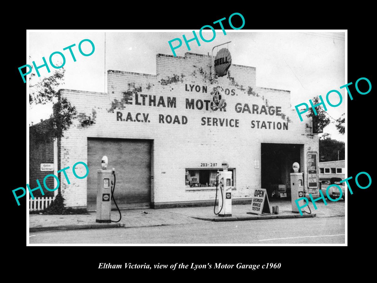 OLD LARGE HISTORIC PHOTO OF ELTHAM VICTORIA, VIEW OF RACV MOTOR GARAGE c1960