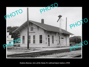 OLD LARGE HISTORIC PHOTO OF EUDORA KANSAS, THE SANTA FE RAILROAD DEPOT c1950