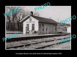 OLD LARGE HISTORIC PHOTO OF LECOMPTON KANSAS, THE SANTA FE RAILROAD DEPOT c1950