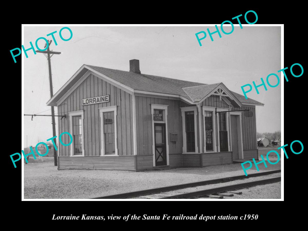 OLD LARGE HISTORIC PHOTO OF LORRAINE KANSAS, THE SANTA FE RAILROAD DEPOT c1950