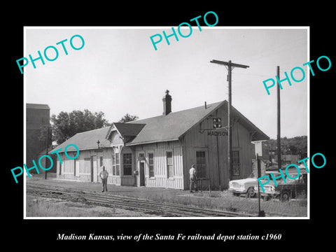 OLD LARGE HISTORIC PHOTO OF MADISON KANSAS, THE SANTA FE RAILROAD DEPOT c1960