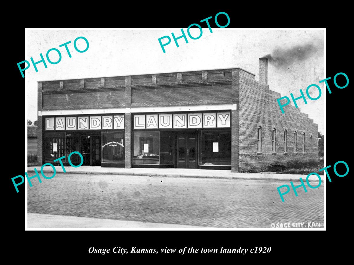 OLD LARGE HISTORIC PHOTO OF OSAGE CITY KANSAS, THE TOWN LAUNDRY c1920