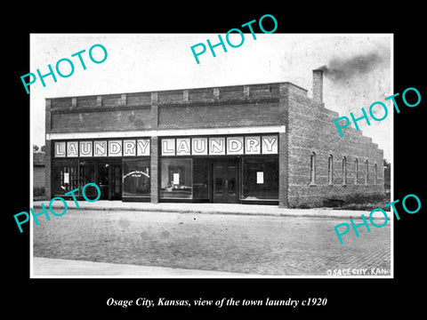 OLD LARGE HISTORIC PHOTO OF OSAGE CITY KANSAS, THE TOWN LAUNDRY c1920