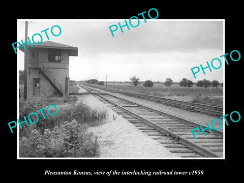 OLD LARGE HISTORIC PHOTO OF PLEASANTON KANSAS, THE RAILROAD SIGNAL TOWER c1950