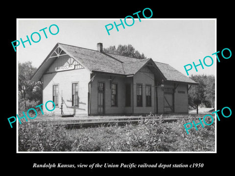 OLD LARGE HISTORIC PHOTO OF RANDOLPH KANSAS, THE UNION RAILROAD DEPOT c1960