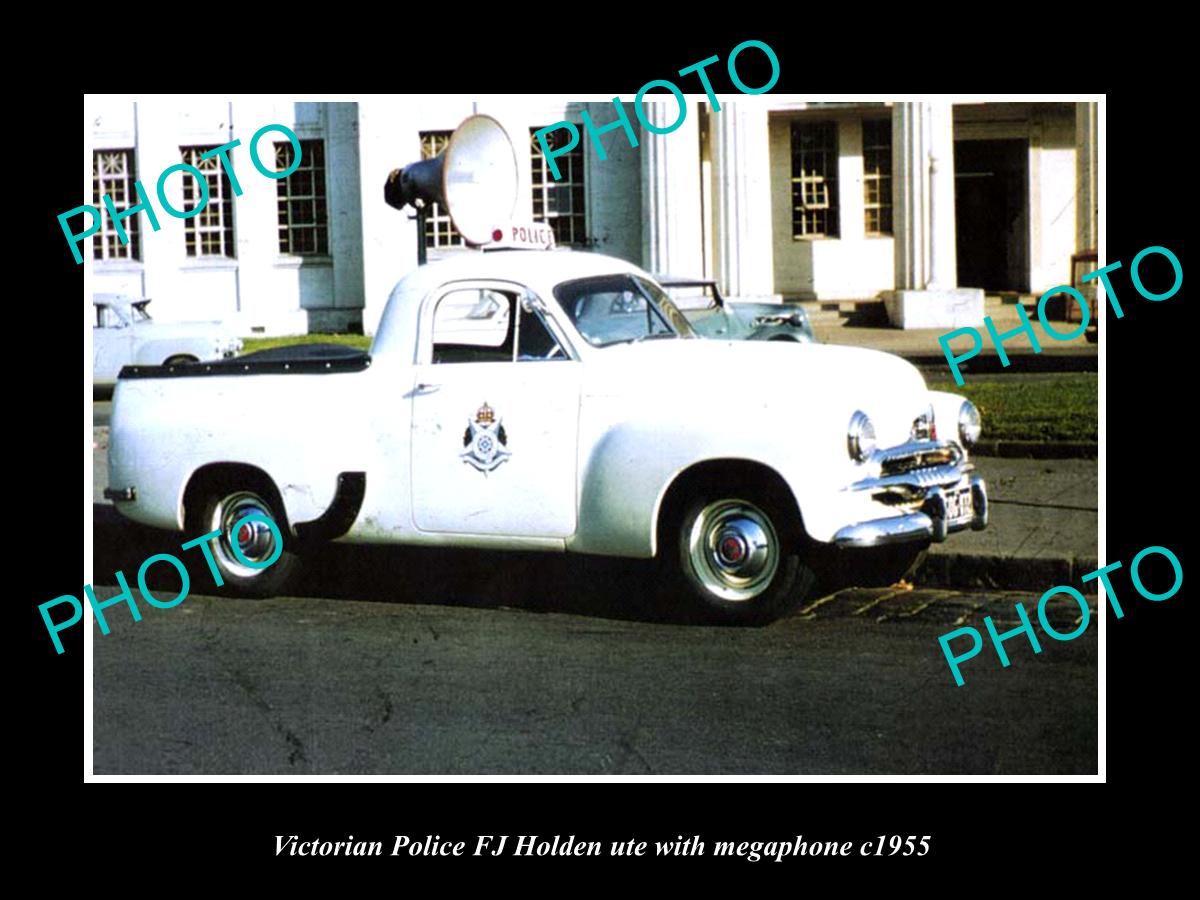 OLD LARGE HISTORIC AUSTRALIAN PHOTO OF VICTORIAN POLICE FJ HOLDEN UTE c1955