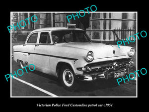 OLD LARGE HISTORIC AUSTRALIAN PHOTO OF VICTORIAN POLICE FORD CUSTOMLINE CAR 1954