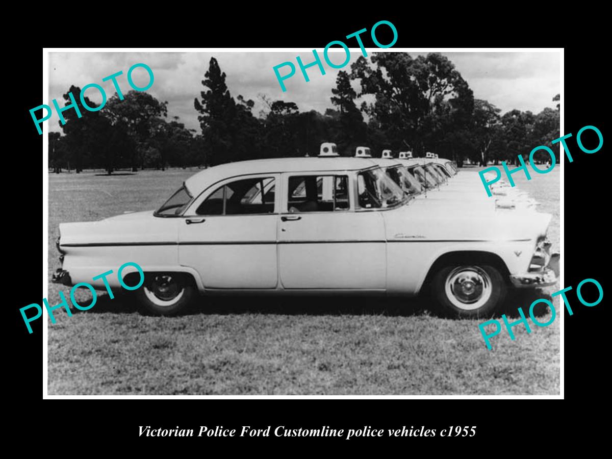 OLD LARGE HISTORIC AUSTRALIAN PHOTO OF VICTORIAN POLICE FORD CUSTOMLINE CAR 1955