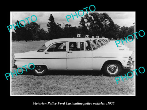 OLD LARGE HISTORIC AUSTRALIAN PHOTO OF VICTORIAN POLICE FORD CUSTOMLINE CAR 1955