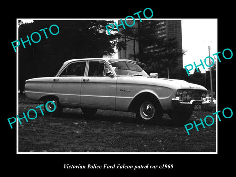 OLD LARGE HISTORIC AUSTRALIAN PHOTO OF VICTORIAN POLICE FORD FALCON CAR 1960