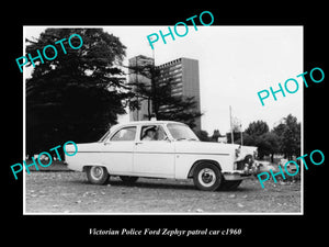 OLD LARGE HISTORIC AUSTRALIAN PHOTO OF VICTORIAN POLICE FORD ZEPHYR CAR 1960