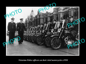 OLD LARGE HISTORIC AUSTRALIAN PHOTO OF VICTORIAN POLICE ARIEL MOTORCYCLES c1950