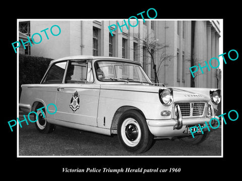 OLD LARGE HISTORIC AUSTRALIAN PHOTO OF VICTORIAN POLICE TRIUMPH HERALD CAR 1960