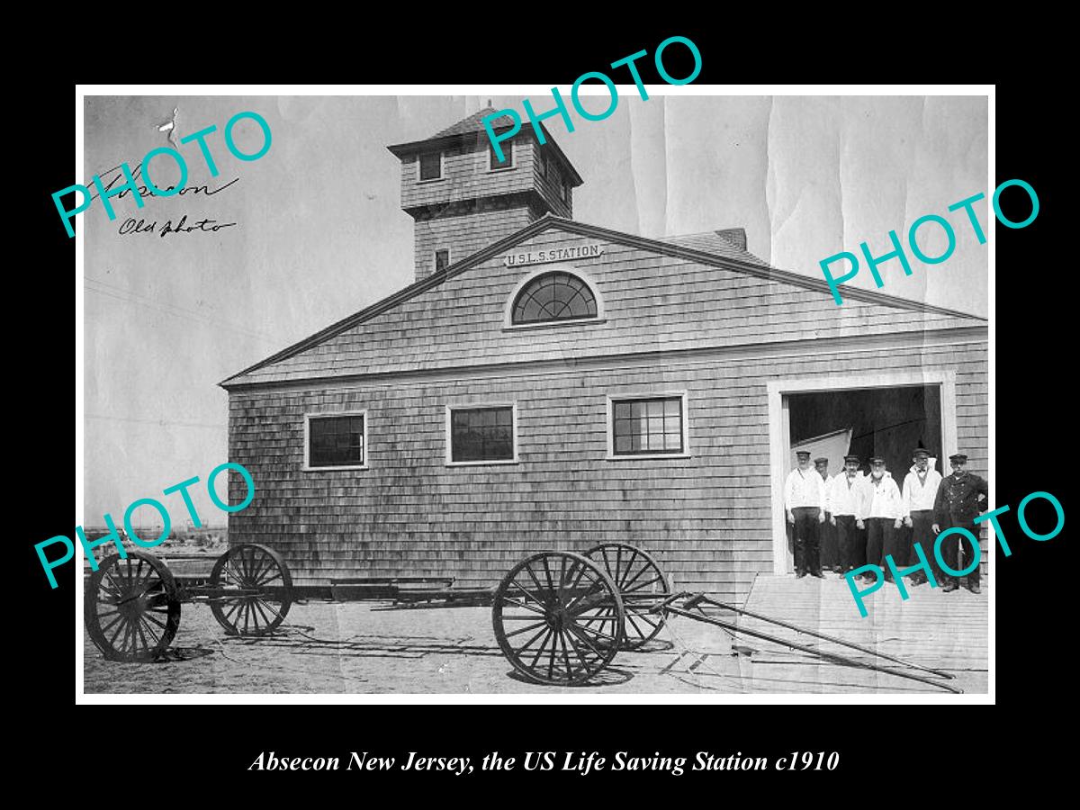 OLD LARGE HISTORIC PHOTO OF ABSECON NEW JERSEY, THE US LIFE SAVING STATION c1910