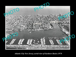 OLD LARGE HISTORIC PHOTO ATLANTIC CITY NEW JERSEY, AERIAL OF GARDNERS BASIN 1970