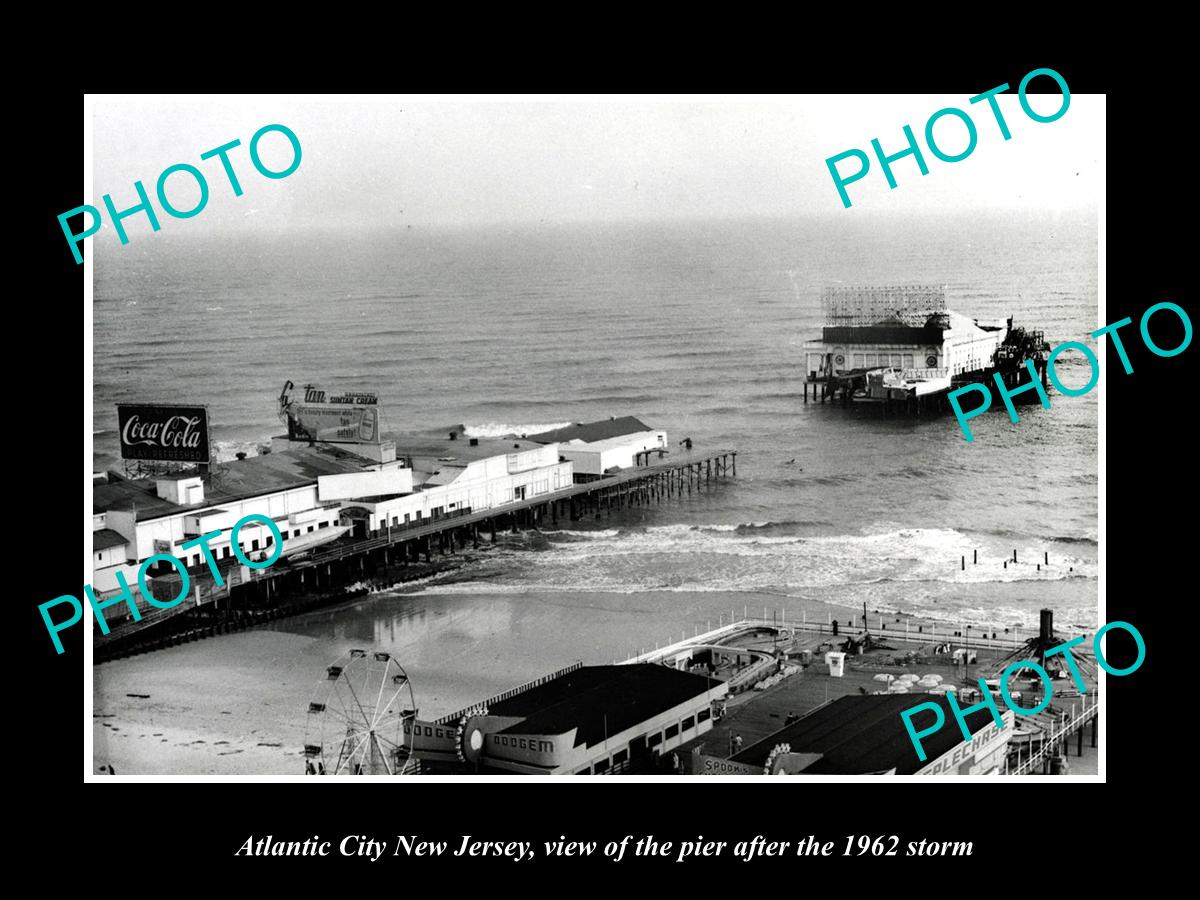 OLD LARGE HISTORIC PHOTO OF ATLANTIC CITY NEW JERSEY, STORM DAMAGE AT PIER c1962