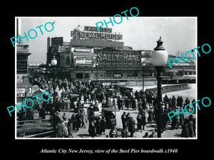 OLD LARGE HISTORIC PHOTO OF ATLANTIC CITY NEW JERSEY, STEEL PIER BOARDWALK c1940