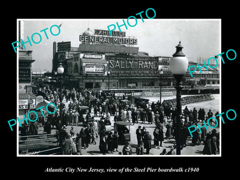 OLD LARGE HISTORIC PHOTO OF ATLANTIC CITY NEW JERSEY, STEEL PIER BOARDWALK c1940