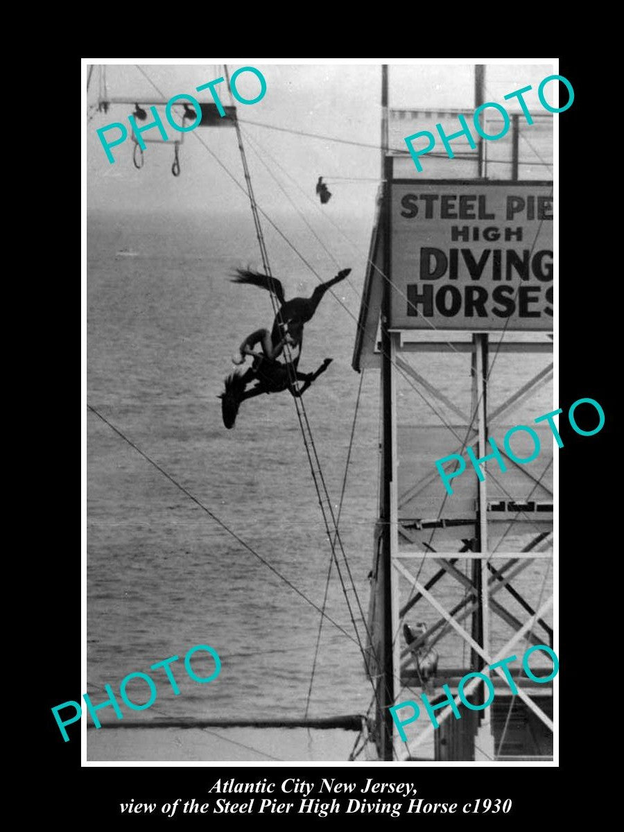 OLD LARGE HISTORIC PHOTO OF ATLANTIC CITY NEW JERSEY, STEEL PIER HORSE DIVE 1930